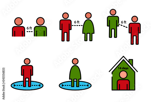 Social distancing signage, social distance set of icon, Coronavirus UI, isolated