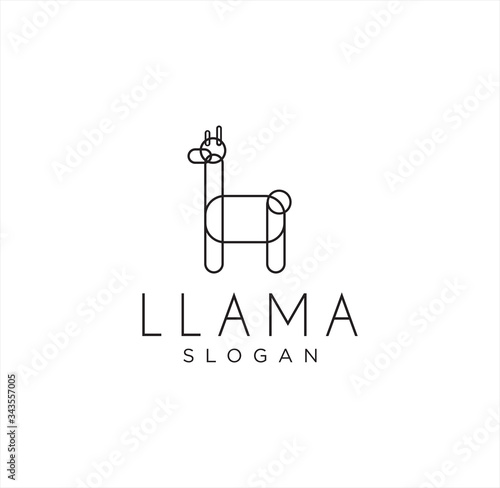 Simple Unique Alpaca Logo Line Art Design , Vicuna, Huacaya alpaca, guanaco And Abstract llama Logo Linear Design Template