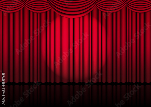 Realistic Opera stage indoor with a red curtain and Spotlight for comedy show or opera act movie. Vector illustration.