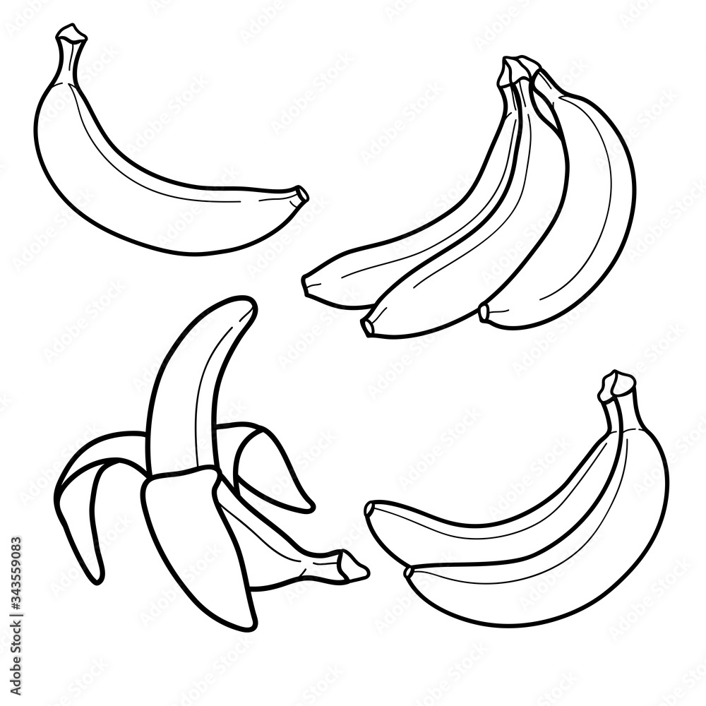 Linear drawing banana isolated on white background. Sketch for coloring