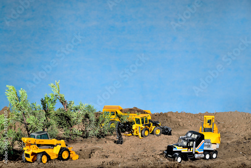 Photography diorama maqueta juguete construcción camiones y excavadoras