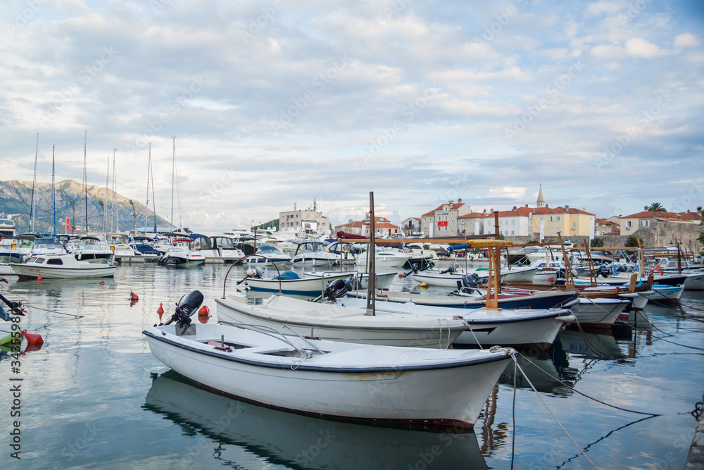 Boats and yachts in Adriatic sea marina Montenegro  