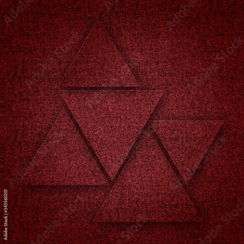 Abstract red geometric background with fabric texture.