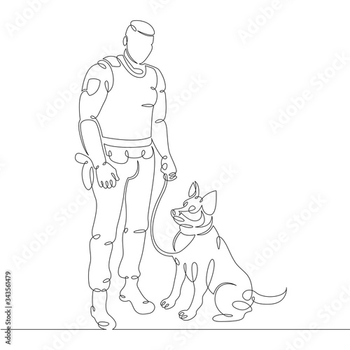 Uniformed police officer. Police dog handler with dog