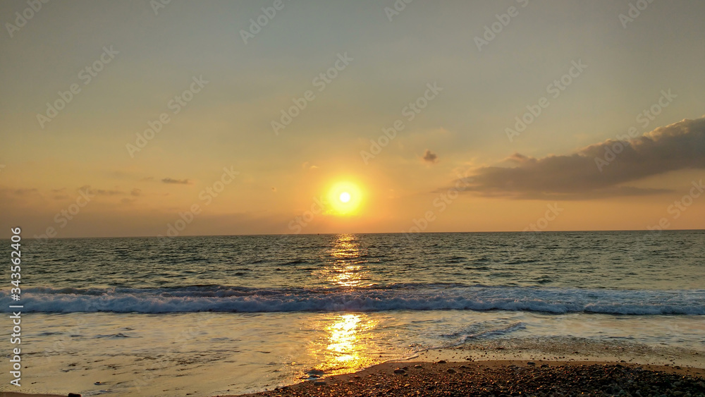 Landscape of sea sunset on beach