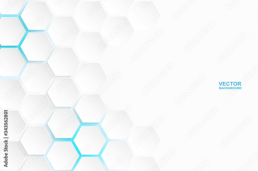 Fototapeta Abstract. Hexagon white background , blue light and shadow. Vector.