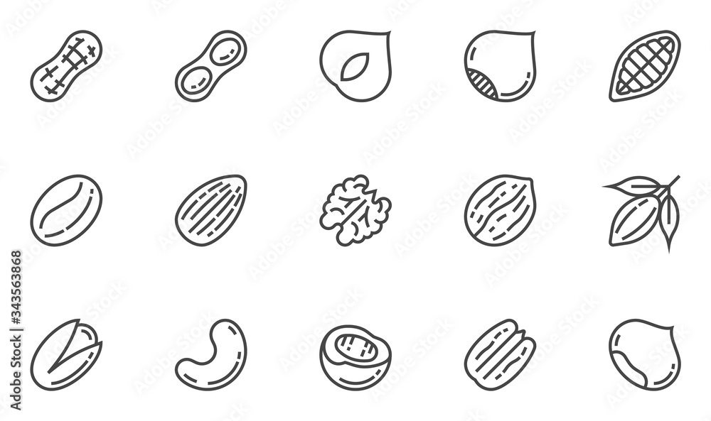 Nuts Vector Line Icons. Peanuts, almonds, chestnuts, cashews, pistachios, hazelnuts, walnuts. Healthy Food. Editable Stroke. 48x48 Pixel Perfect. Nuts Vector Line Icons. Peanuts, almonds, chestnuts, cashews, pistachios, hazelnuts, walnuts. Healthy Food. Editable Stroke. 48x48 Pixel Perfect.