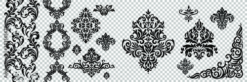 Damask pattern vector element. Classic luxury old-fashioned ornament grunge background. Royal victorian texture for wallpaper, textile, fabric, wrapping. Exquisite floral baroque patterns.