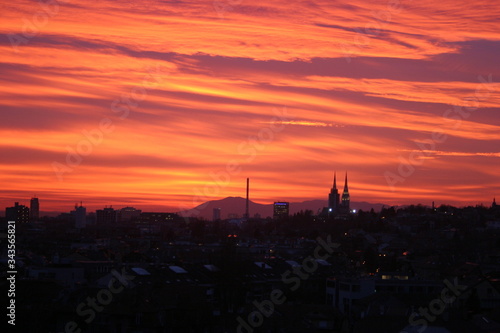 Sunset over Zagreb city