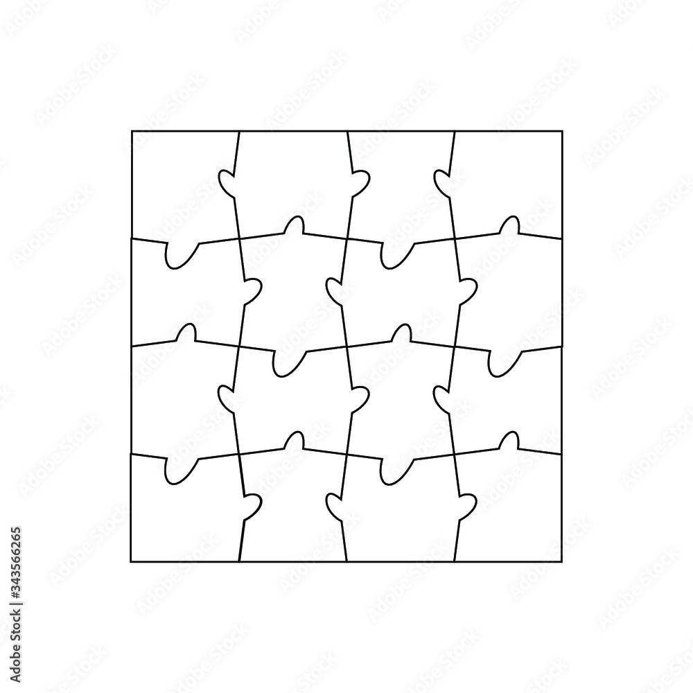 Set of sixteen puzzle pieces. Puzzle with different types of details and  the ability to move each part. Black and white vector illustration. Stock  Vector | Adobe Stock