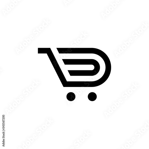 Shopping cart + letter D. Logo icon vector.