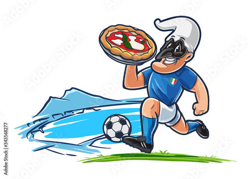 pulcinella plays football and delivers pizza to Naples photo
