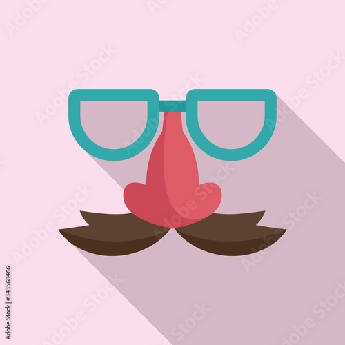 Glasses and nose with mustache icon. Flat illustration of glasses and nose with mustache vector icon for web design photo
