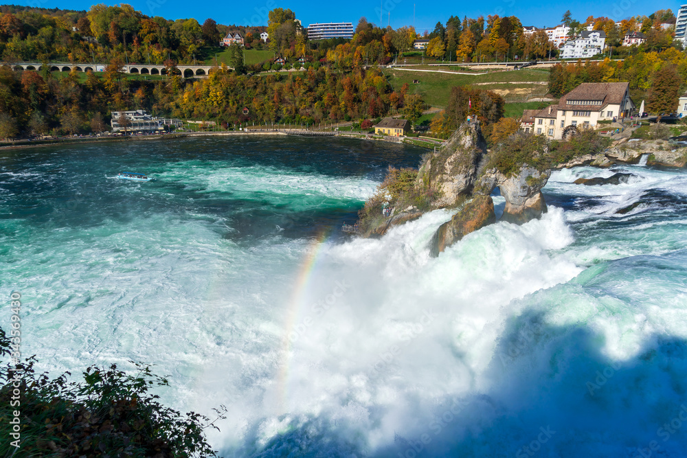 The Rhine Falls near Zurich at Indian summer, waterfall in Switzerland