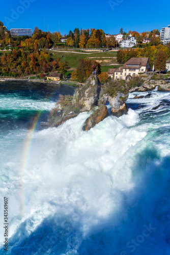 The Rhine Falls near Zurich at Indian summer, waterfall in Switzerland