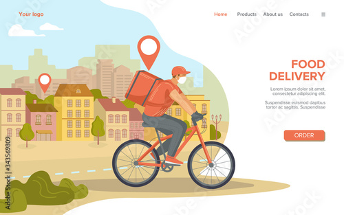 Food delivery and courier service concept. Logistics. Landing page. Modern Vector illustration for websites.