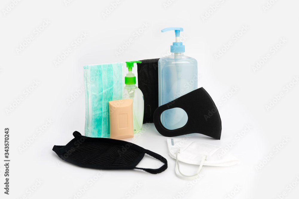 coronavirus (COVID-19) protection set, isolated on white background in studio light. coronavirus (COVID-19) protection set, isolated on white background in studio light.