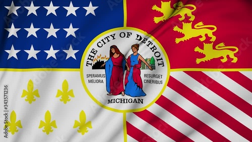 Wallpaper Mural Detroit city of michigan flag is waving 3D animation. Detroit city of michigan state flag waving in the wind. Detroit flag seamless loop animation. 4K Torontodigital.ca