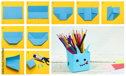 Принти на полотні Step-by-step instructions on how to make a box in the form of a little devil for storing colored pencils