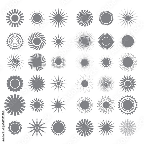 Different Sun Icons Isolated on White Background.