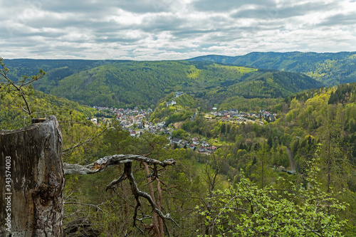 view to Schwarzburg in Thuringia from Trippstein viewpoint photo