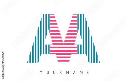 Double AA A Green and Pink Letter Logo Design with Vertical and Horizontal Lines.