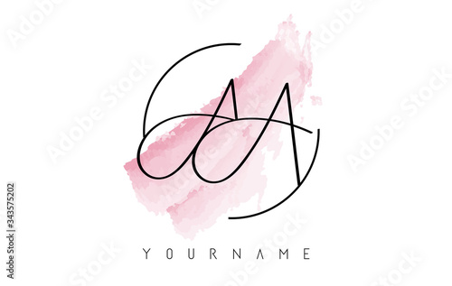 AA a Letters Logo with Pastel Watercolor Acquarella Brush Stroke.