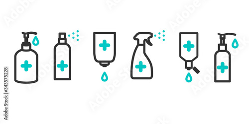 A collection of different disinfectant bottles. Vector illustration
