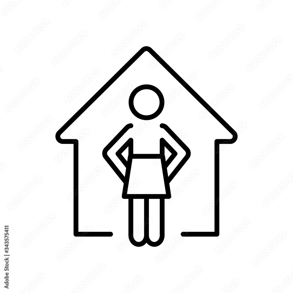 house and pictogram woman standing icon, line style house and pictogram woman standing icon, line style