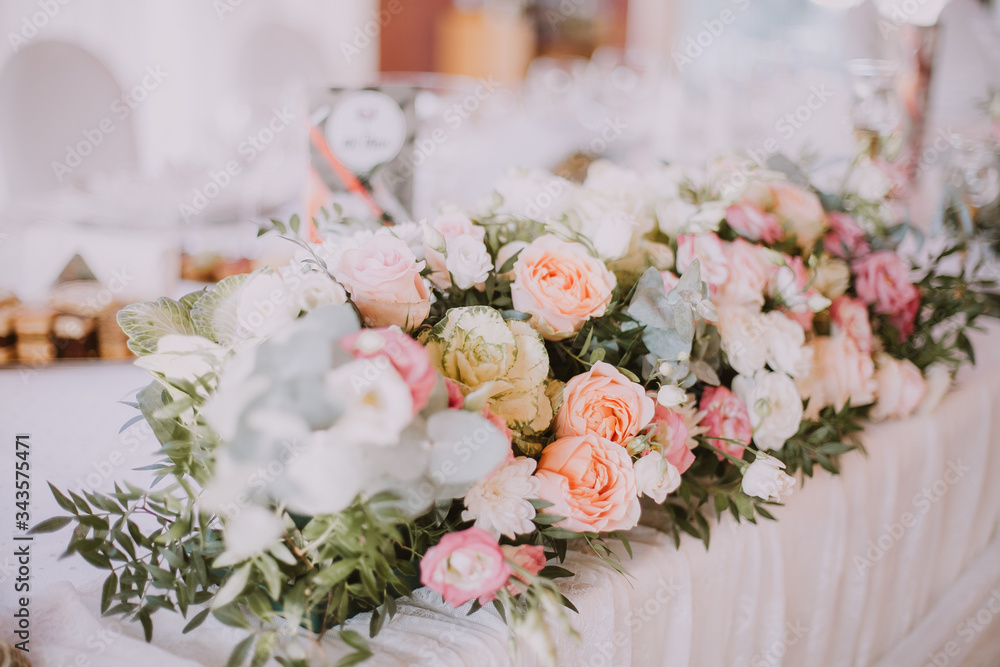 The flowers are on the wedding table The flowers are on the wedding table