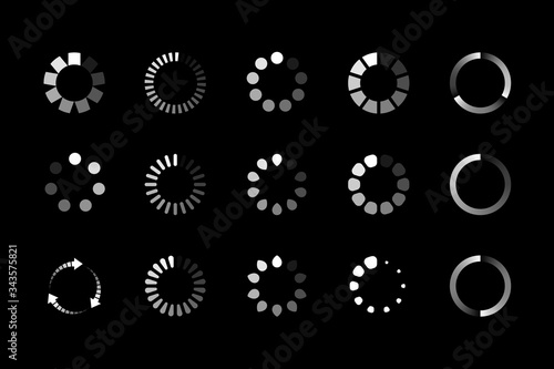 Set of website loading icon. Circle buffer loader or preloader. Download or upload status icon. Vector illustration
