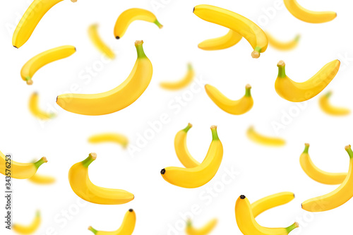 Falling banana isolated on white background, selective focus