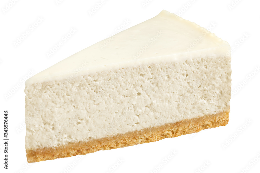 Piece of cheesecake isolated on white background, clipping path, full depth of field