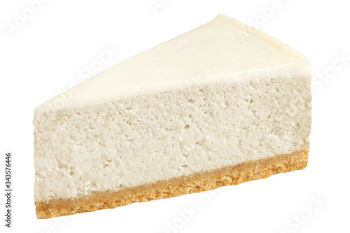 Piece of cheesecake isolated on white background, clipping path, full depth of field