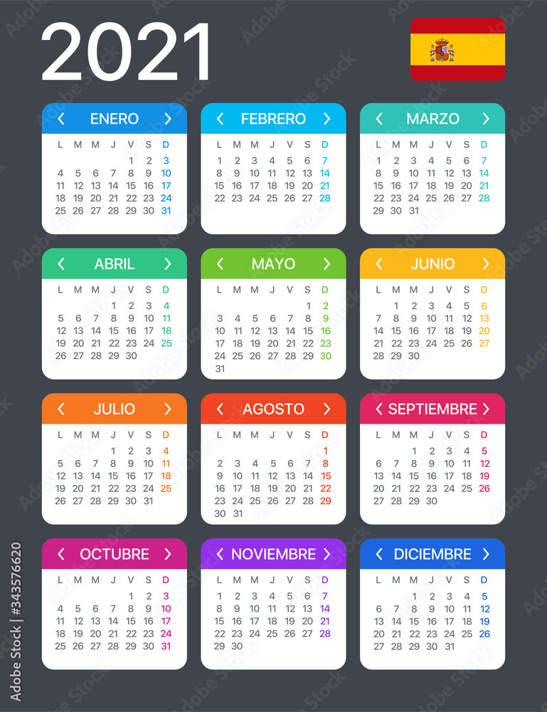 2021 Calendar - vector template graphic illustration - Spanish Version 2021 Calendar - vector template graphic illustration - Spanish Version