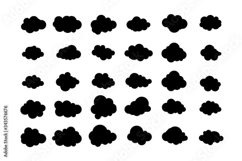 Set of clouds. Black clouds isolated on whitebackground. Vector illustration.