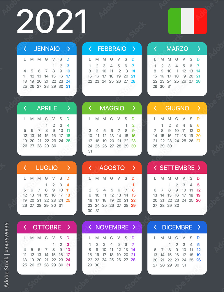 2021 Calendar - vector template graphic illustration - Italian version 2021 Calendar - vector template graphic illustration - Italian version