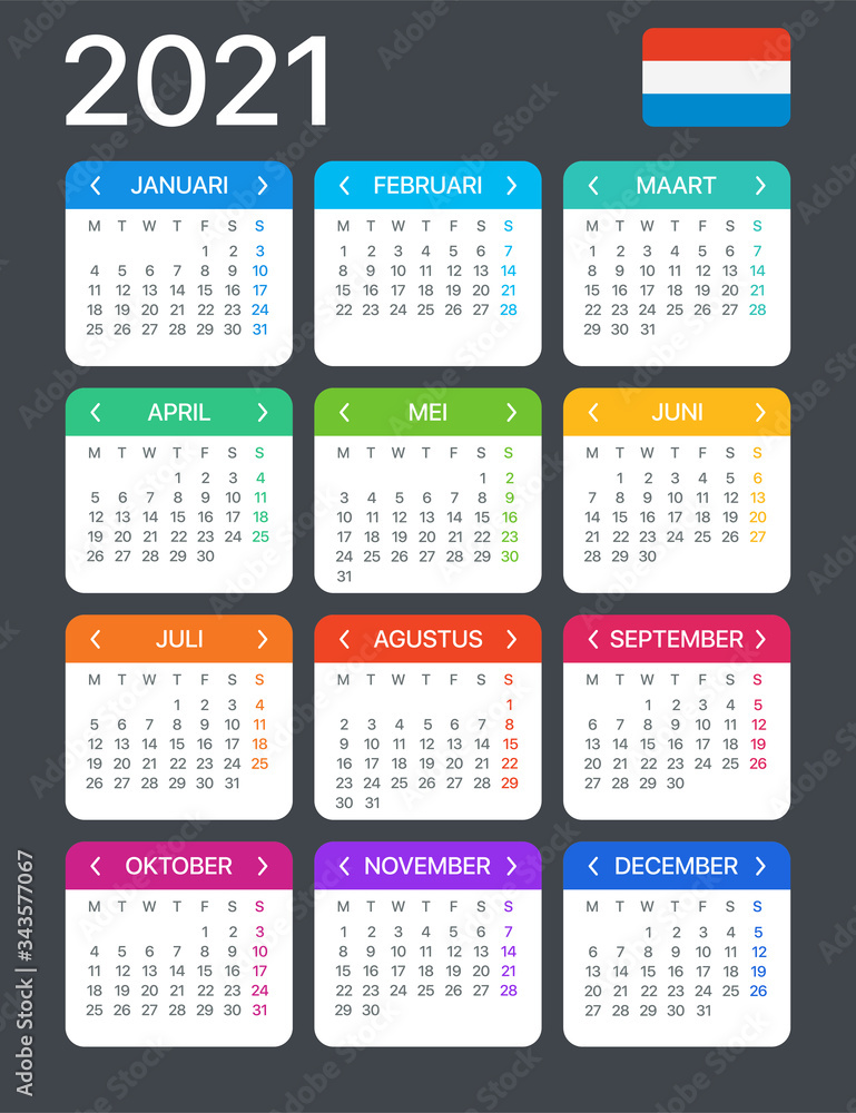 2021 Calendar - vector template graphic illustration - Netherlands version 2021 Calendar - vector template graphic illustration - Netherlands version