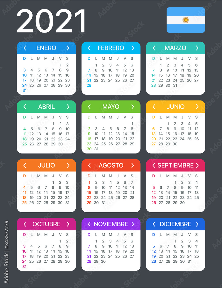 2021 Calendar - vector template graphic illustration - Argentinian version 2021 Calendar - vector template graphic illustration - Argentinian version