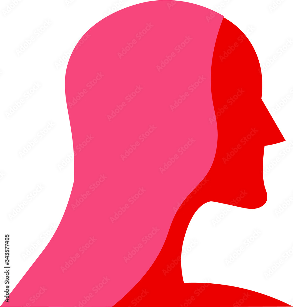 Red silhouette of a woman with long hair. Girl icon. Red figure on a white background. Warm shade. Vector shape. Red silhouette of a woman with long hair. Girl icon. Red figure on a white background. Warm shade. Vector shape.