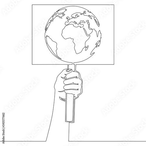 One line hand with protest sign earth concept
