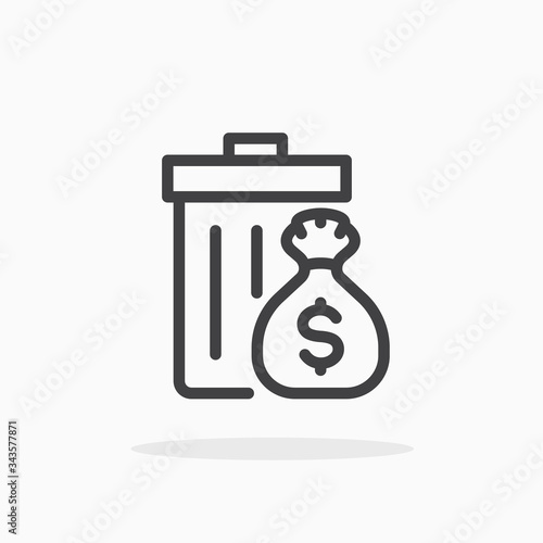 Waste money icon in line style. Editable stroke.