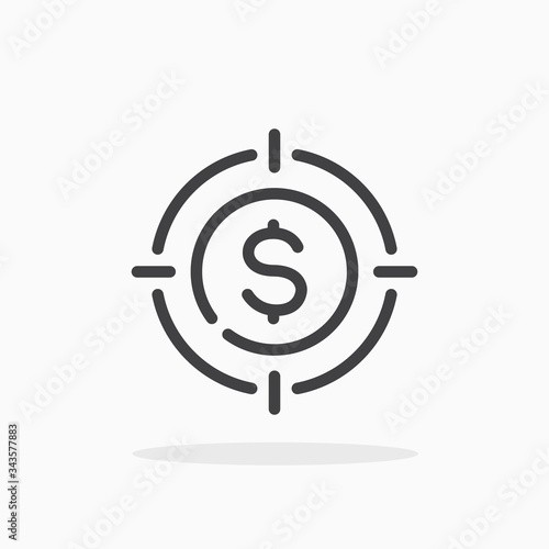 Money target icon in line style. Editable stroke.