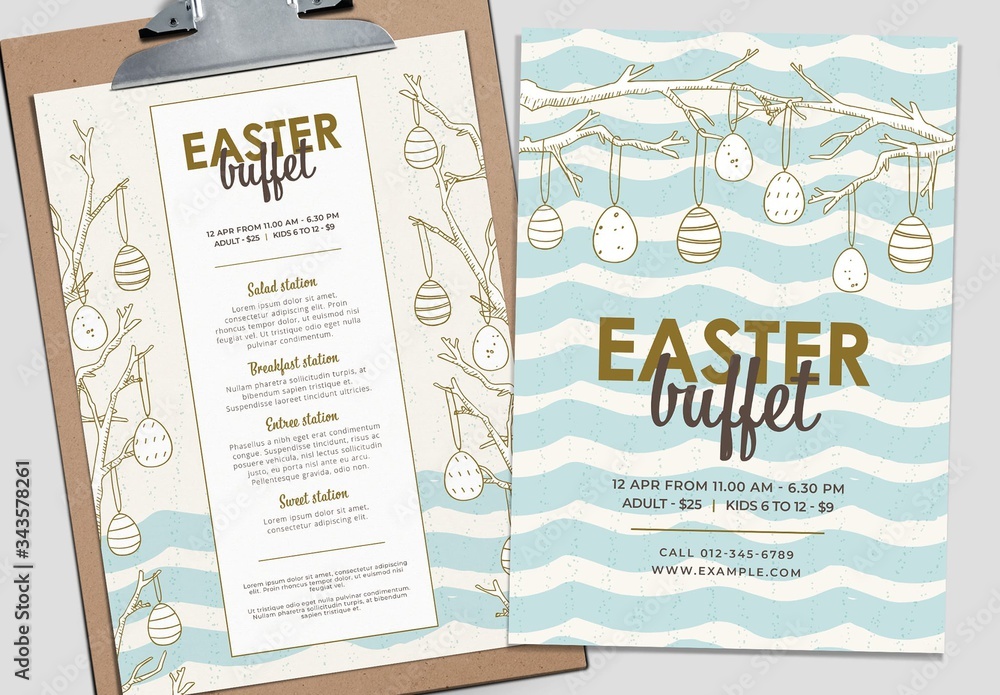 Easter Menu Layout with Egg Illustrations Stock Template | Adobe Stock