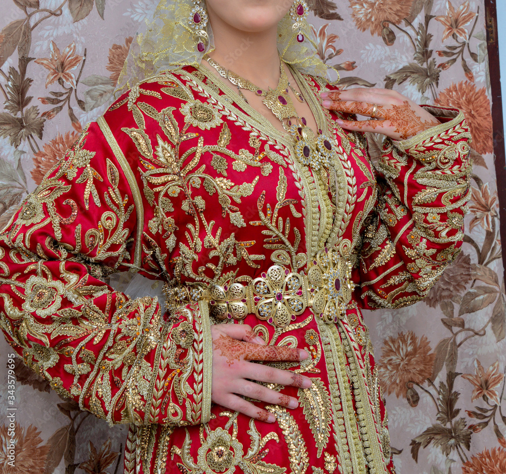 Caftan Moroccan red. Dressed by the Moroccan bride on her wedding day

