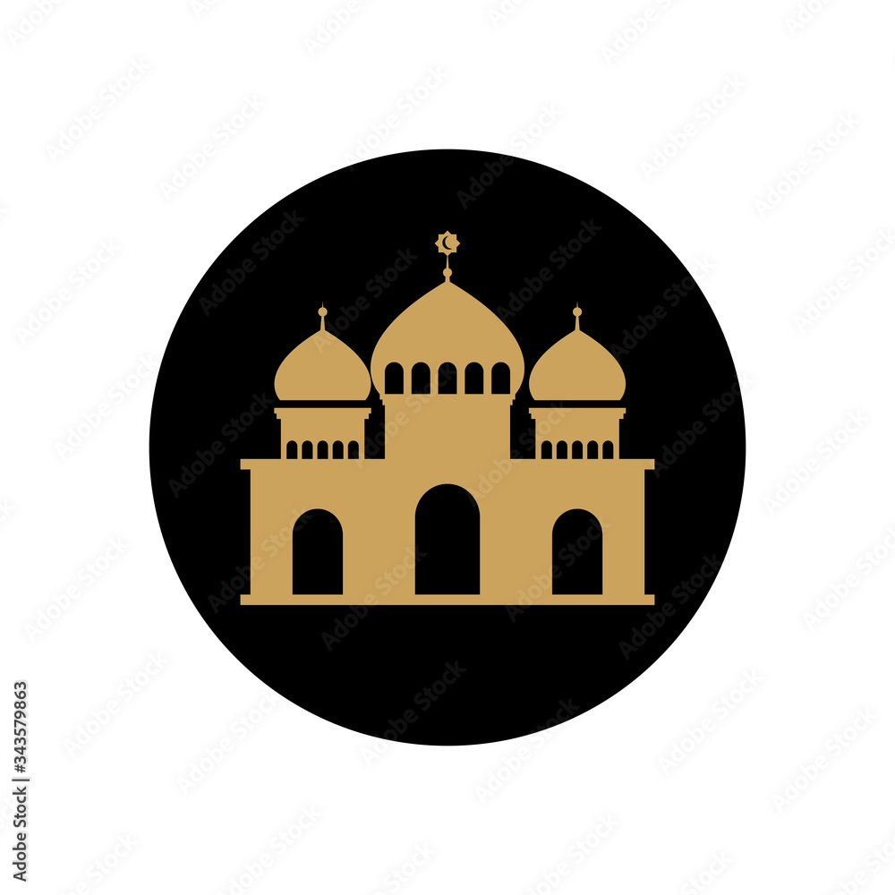 ramadan concept, islamic mosque icon, block line style