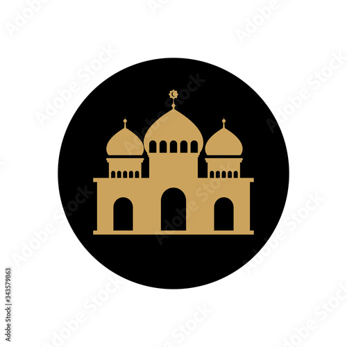 ramadan concept, islamic mosque icon, block line style