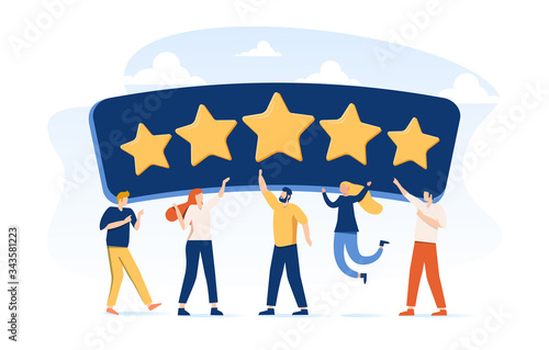 People Characters Giving Five Star Feedback. Clients Choosing Satisfaction Rating and Leaving Positive Review.