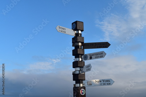 railroad crossing sign on blue sky background