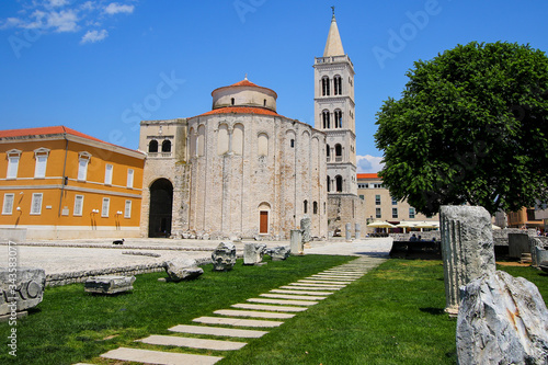 Roman forum of Zadar in Croatia, at the bottom of the bell tower of the Cathedral of St. Anastasia